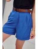 Pantaloni scurti de dama cu curea, albastru inchis MP47361 - Magazin online - Boutique